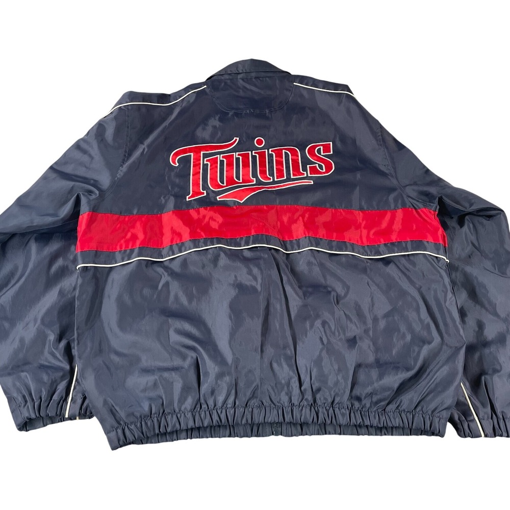 MLB Minnesota Twins Windbreaker Jacket Mens Large Navy Blue Full Zip‎ Mesh Lined